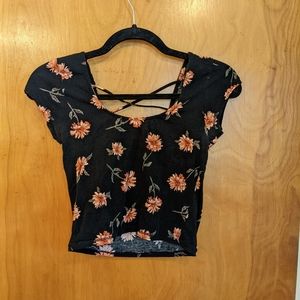 Forever 21 Floral Crop Top, Size M, Black